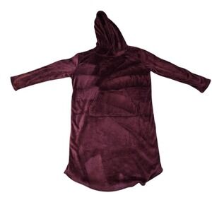 32 Degrees Plush Hooded Lounge Dress Burgundy Cozy Sleepwear Size S